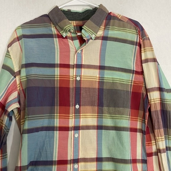 J. Crew Shirt, Lightweight Cotton Long Sleeve Button Down Multicolor Plaid, L - Picture 2 of 8